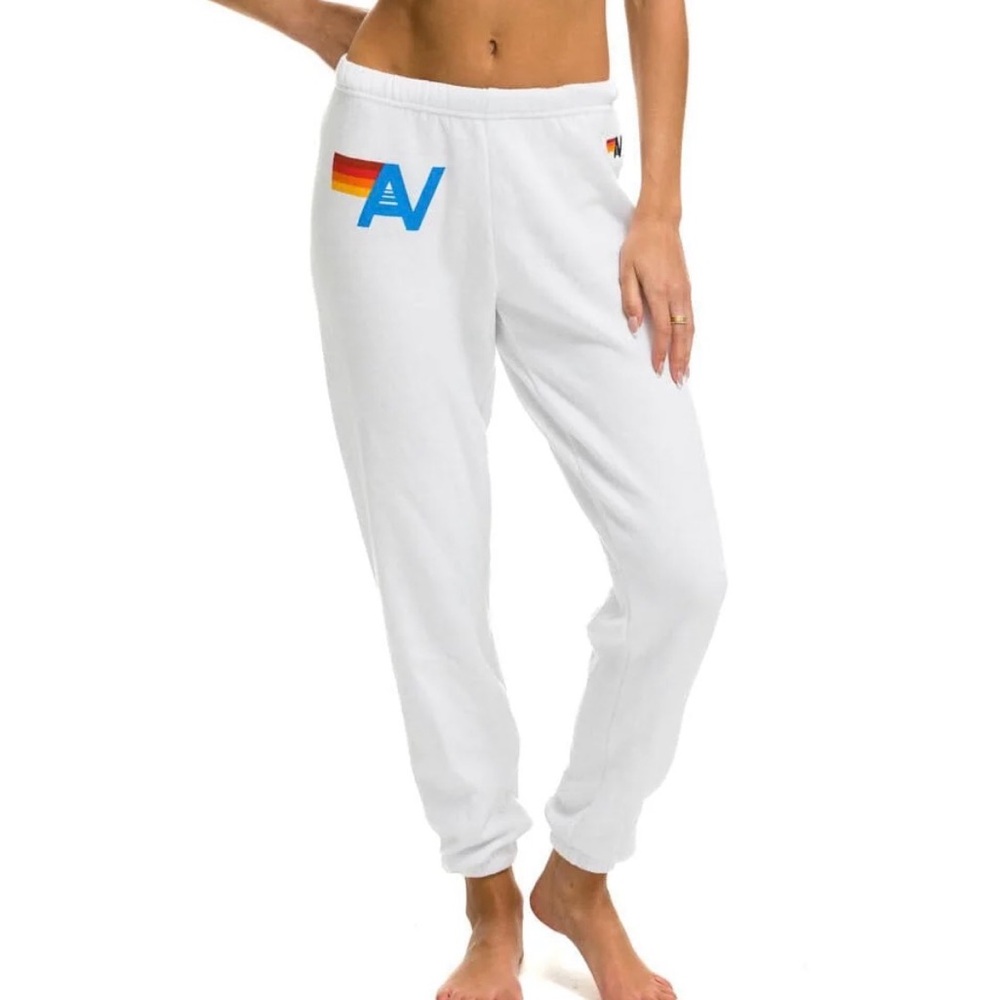 Aviator Nation White Sweatpants with Rainbow Logo